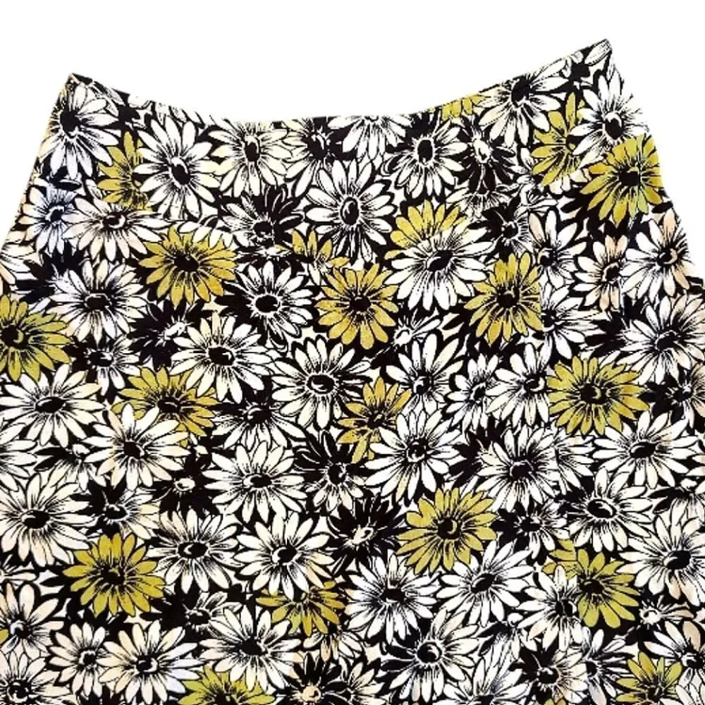 VTG 80s Floral Wrap Skort High Waist‎ Yellow Black White Rayon SZ 14 *Medium